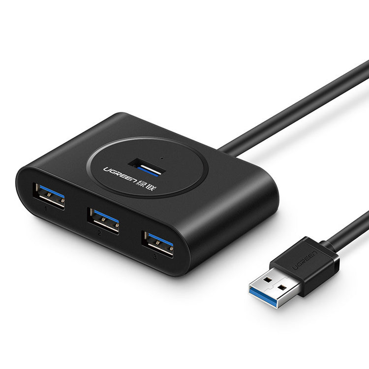 a black usb hub with a black cord