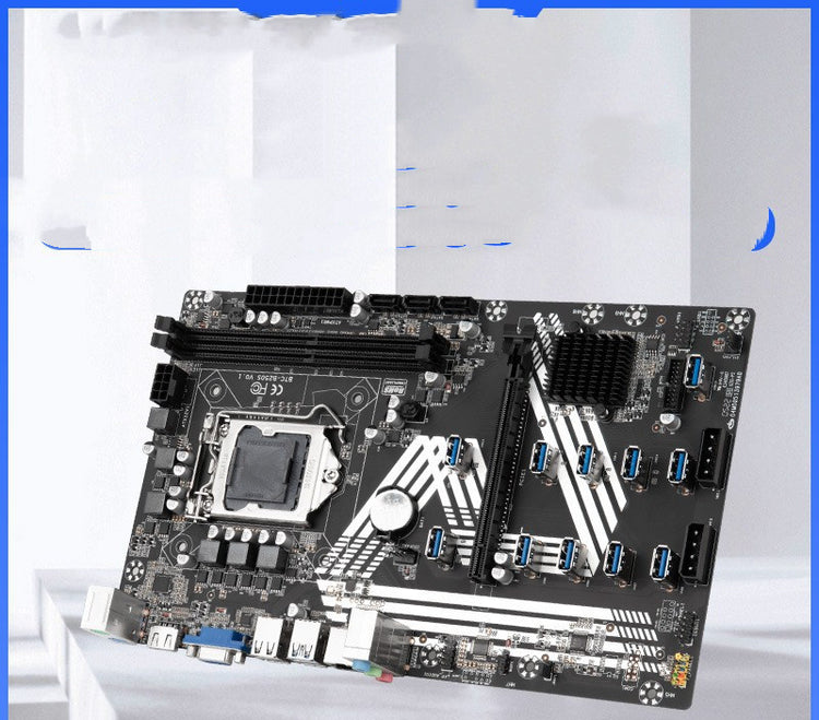 a computer motherboard with many ports