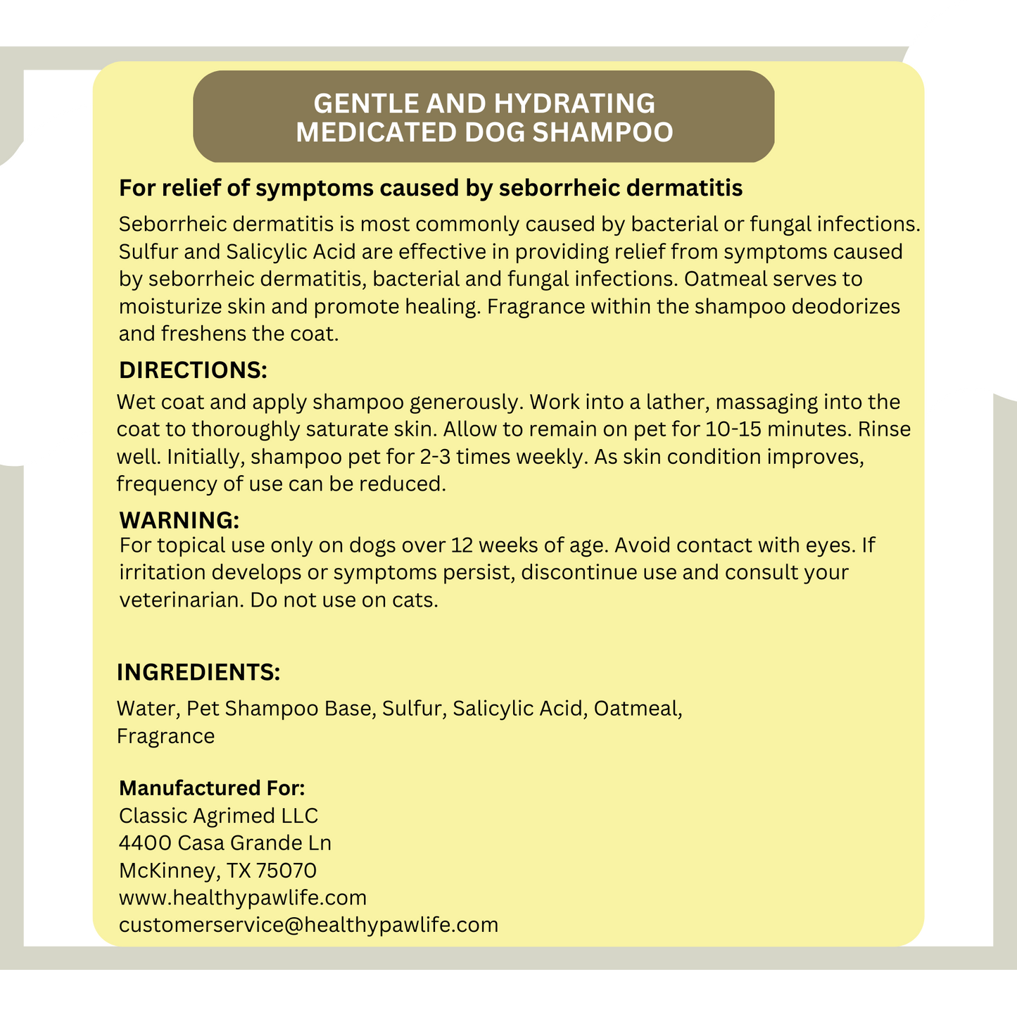 Sulfur Salicylic Acid Oatmeal Dog Shampoo