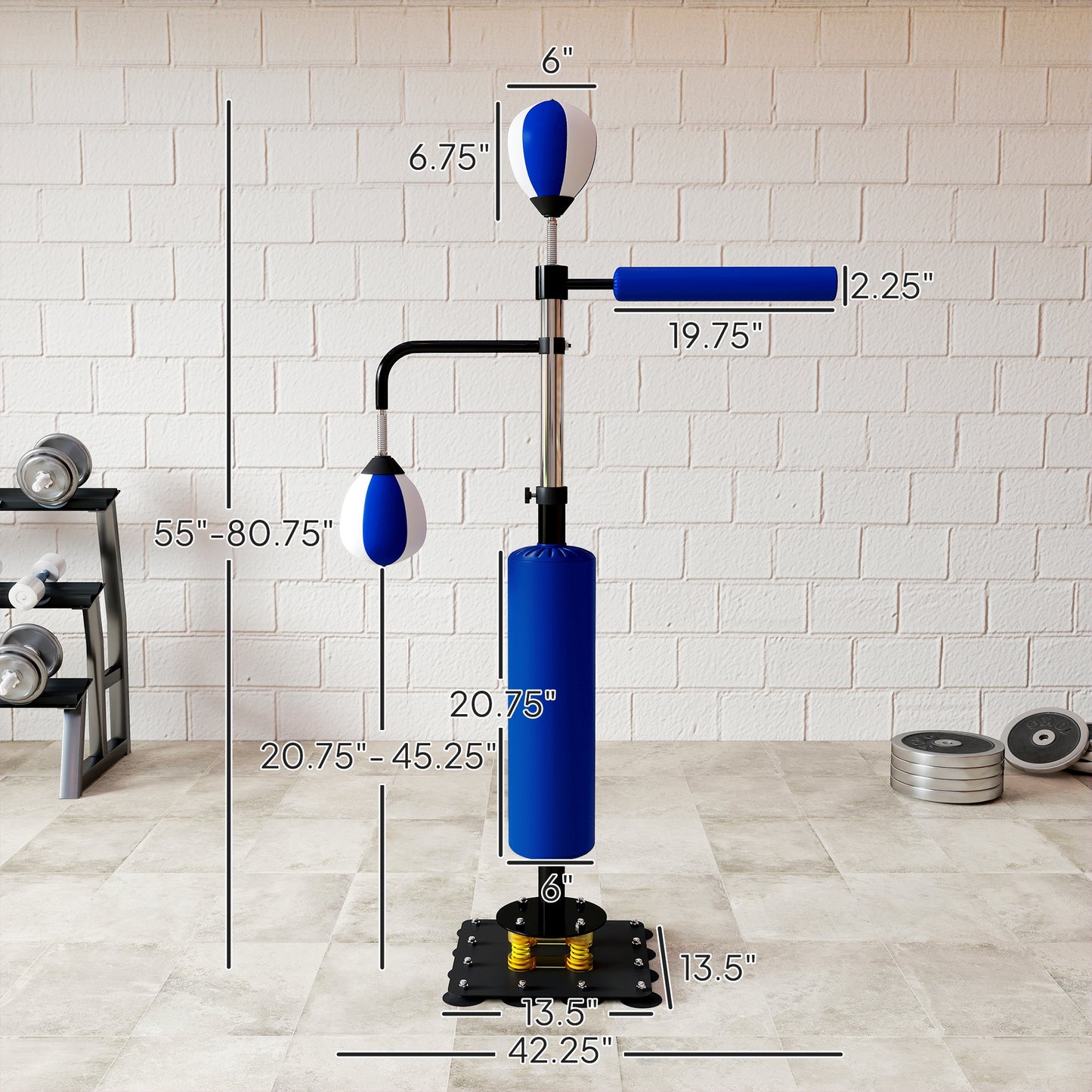 4.6'-6.7' Speed Bag Boxing Bag Stand, Reflex Bag Boxing Training Equipment, Speed Punching Bag, Blue