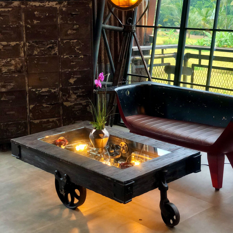 a table with a plant on it