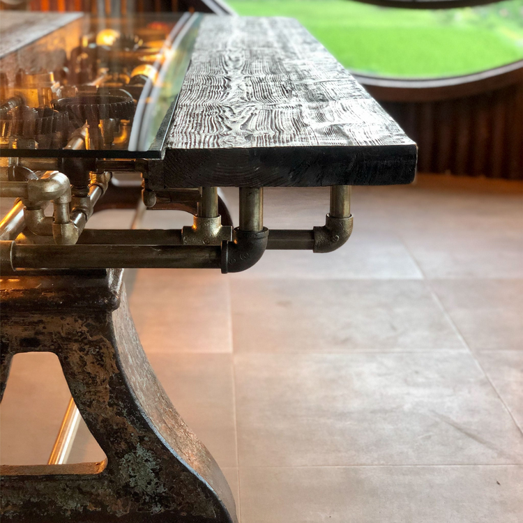 a table with a glass top