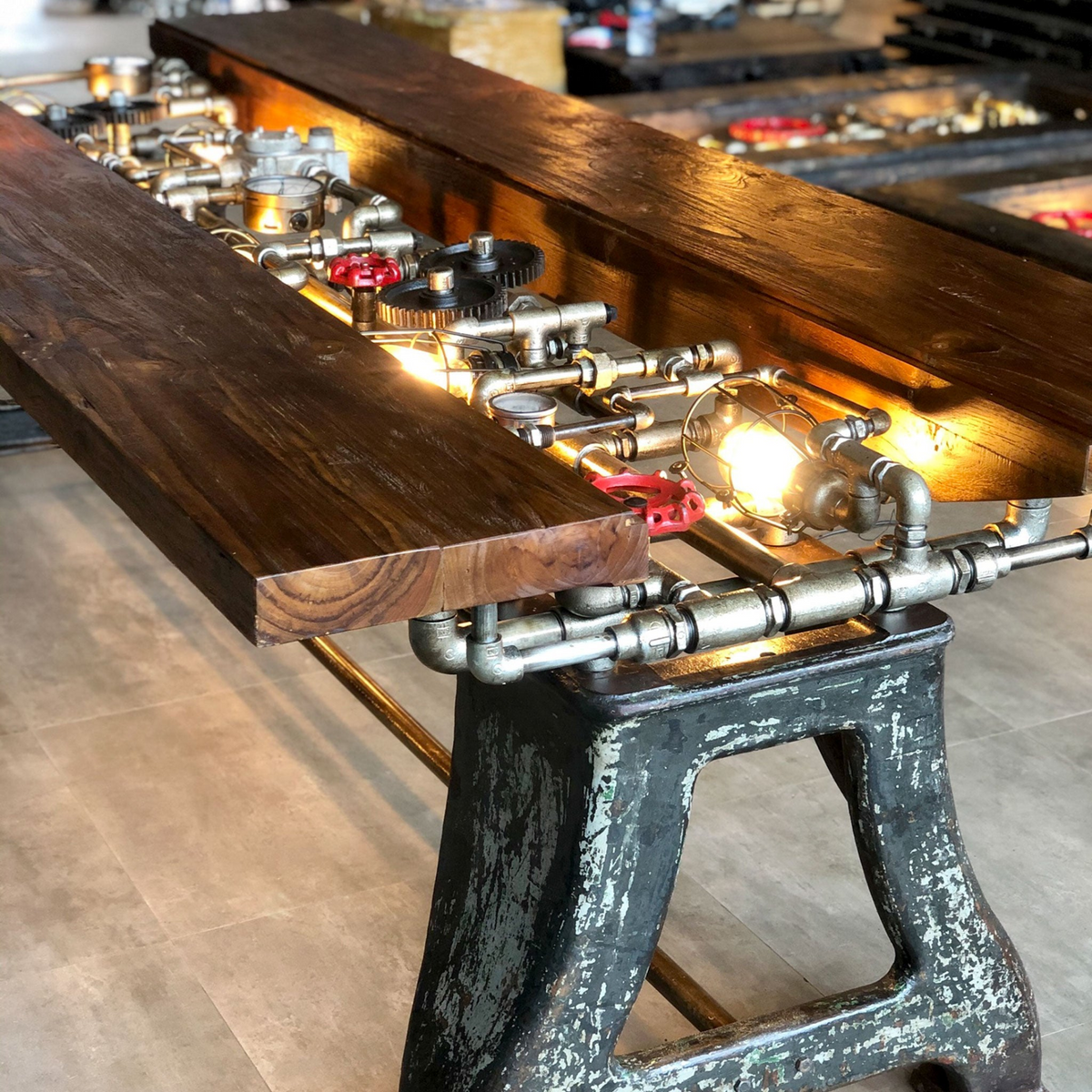 a table with lights on it