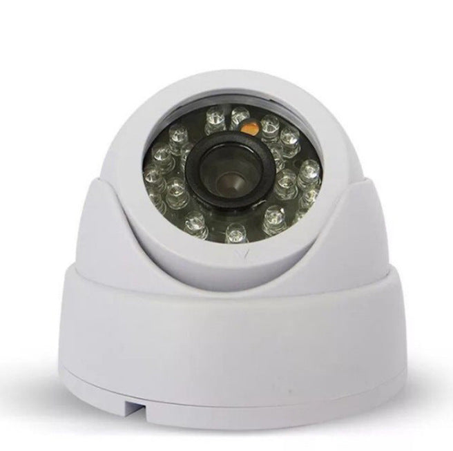 a white dome camera with a round lens