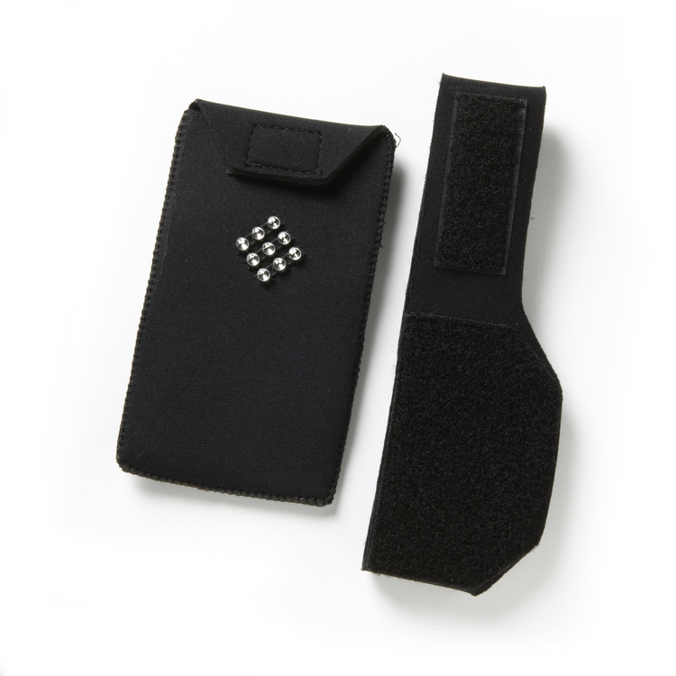 a black fabric case and strap