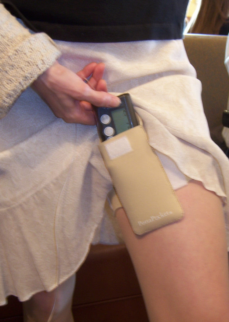 a person holding a device in their pocket