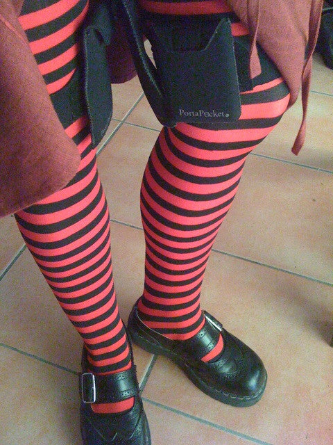 a person wearing striped tights
