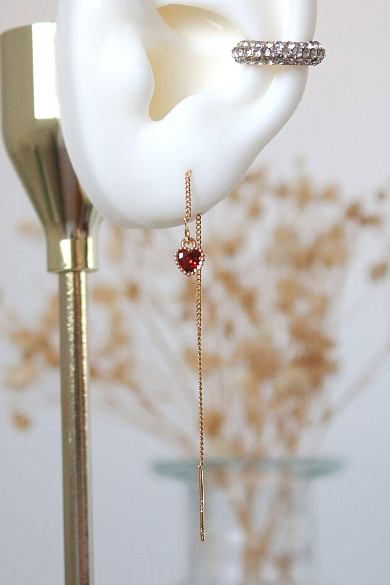 Darling | 24K Red CZ Heart Chain Dangle Earrings