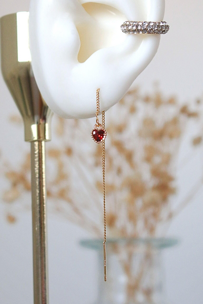 Darling | 24K Red CZ Heart Chain Dangle Earrings