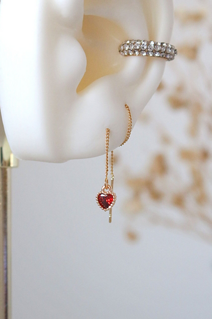 Darling | 24K Red CZ Heart Chain Dangle Earrings