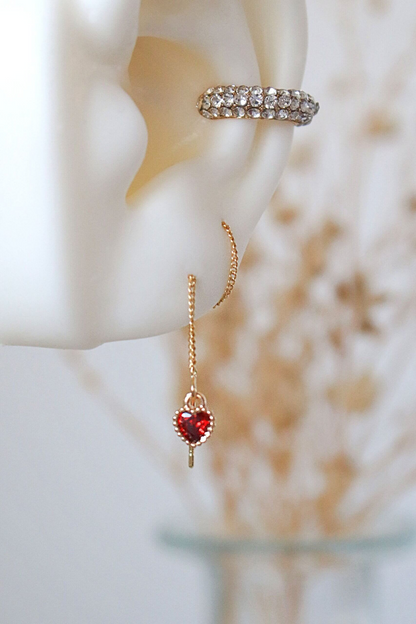 Darling | 24K Red CZ Heart Chain Dangle Earrings