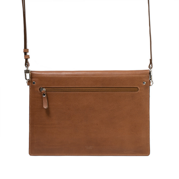 a brown leather bag with a strap