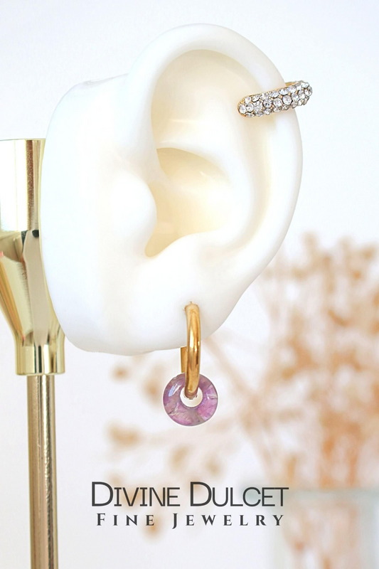 Removable Natural Crystals Beads | 24K Hoop Earrings
