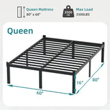 Classic Iron Bed Frame Mattress Under Bed Storage No Box Spring Needed Singe Full Queen King Size Black