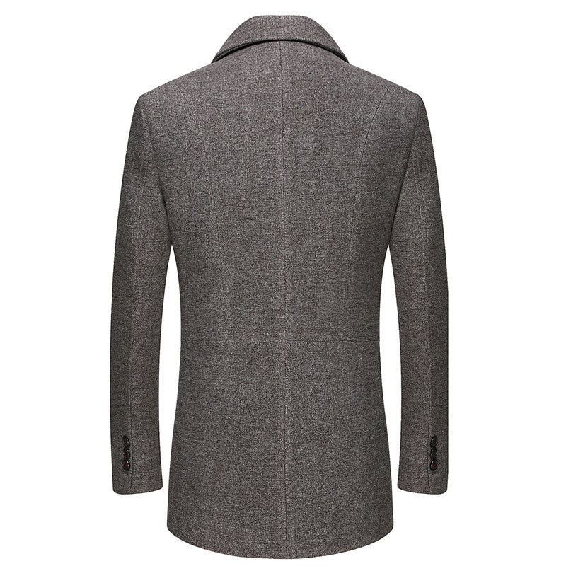 a back view of a grey coat