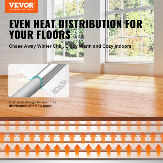VEVOR PEX Heat Transfer Plates 4 ft, Radiant Heat Plates for 3/4" PEX Pipe, Durable Aluminum & Easy Trimming and Install Underfloor Heat Tubing Plates, Perfect for Wooden Floors (200pcs)