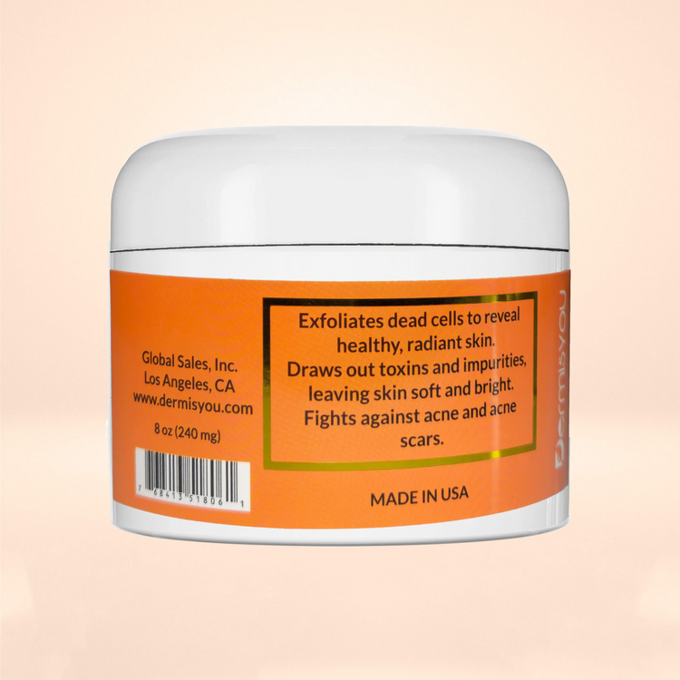 a white container with orange label
