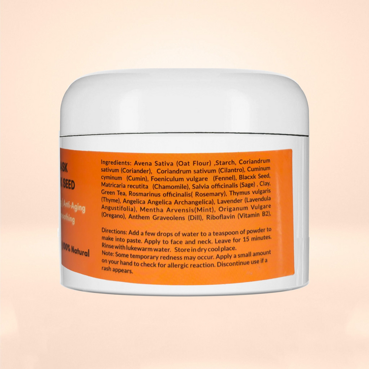a white container with orange label
