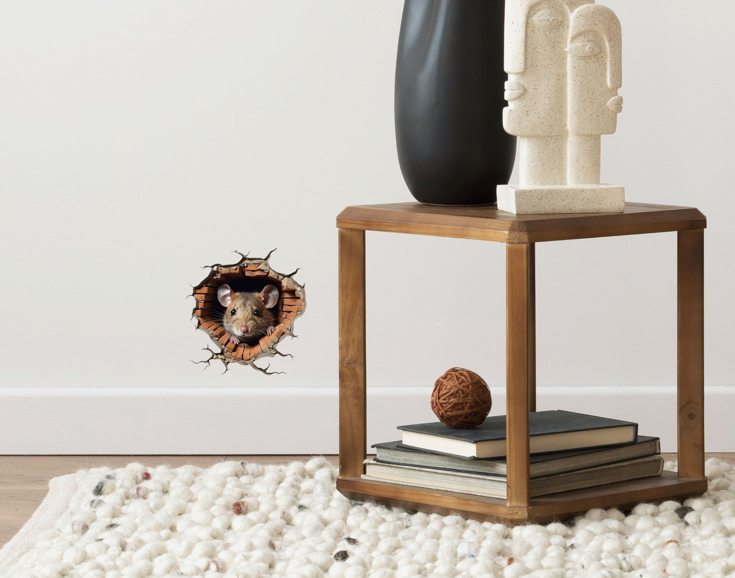 3D Mouse Hole Wall Sticker - Realistic Mouse Peeking from Mousehole Decal for Whimsical Room Decor