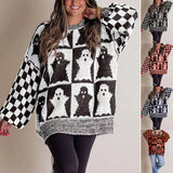 Women's Ghost and Checkerboard Print Sweater