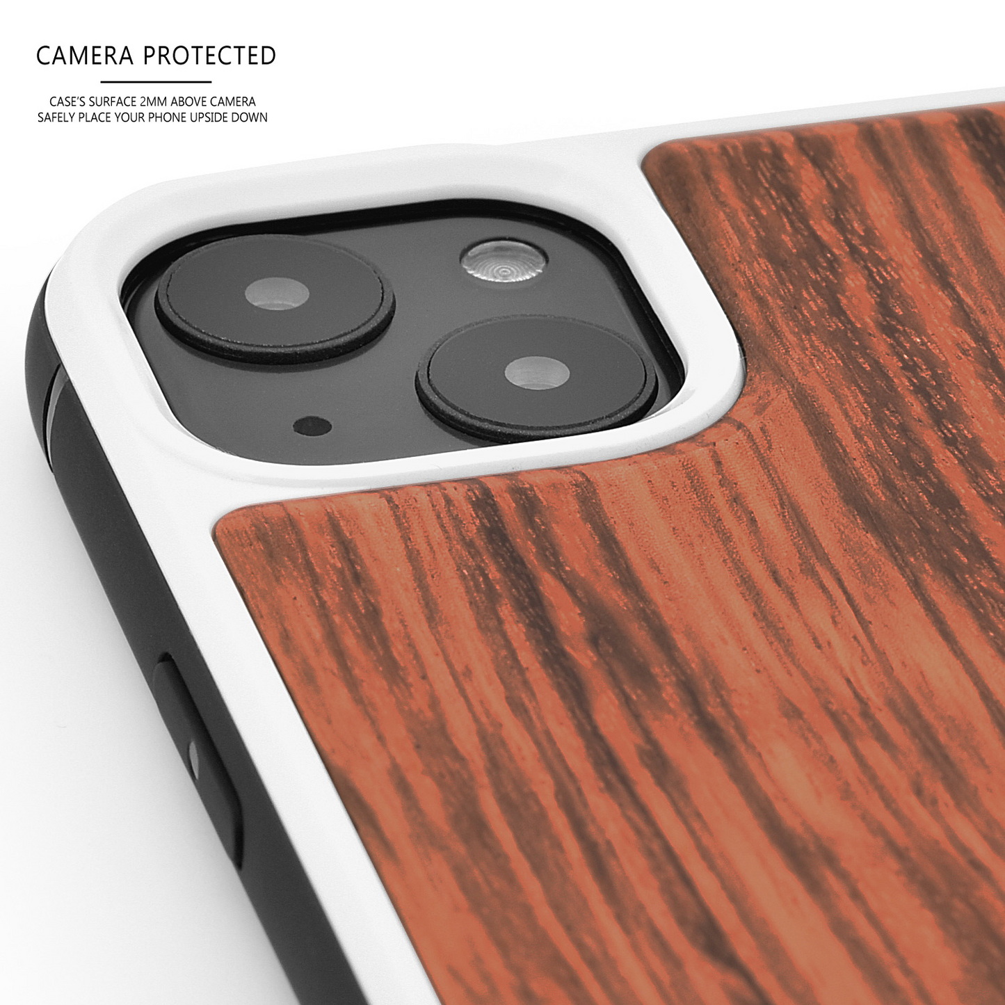 iPhone 13 Mini zebra wood case with TPU bumper and white PC