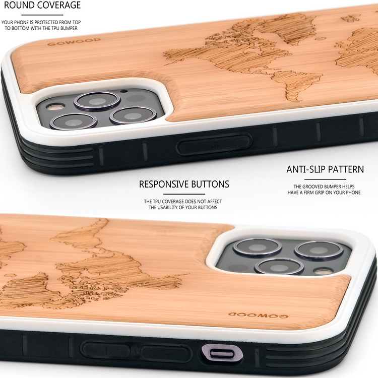 a phone case with a world map engraved on it
