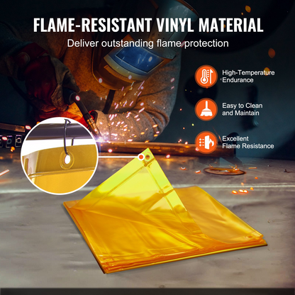 VEVOR Welding Screen with Frame, 6' x 6' Welding Curtain Screen, Flame-Resistant Vinyl Welding Protection Screen on 4 Swivel Wheel (2 Lockable), Moveable & Professional for Workshop/Industrial, Yellow