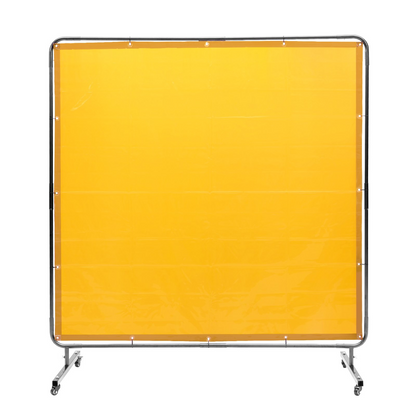 VEVOR Welding Screen with Frame, 6' x 6' Welding Curtain Screen, Flame-Resistant Vinyl Welding Protection Screen on 4 Swivel Wheel (2 Lockable), Moveable & Professional for Workshop/Industrial, Yellow