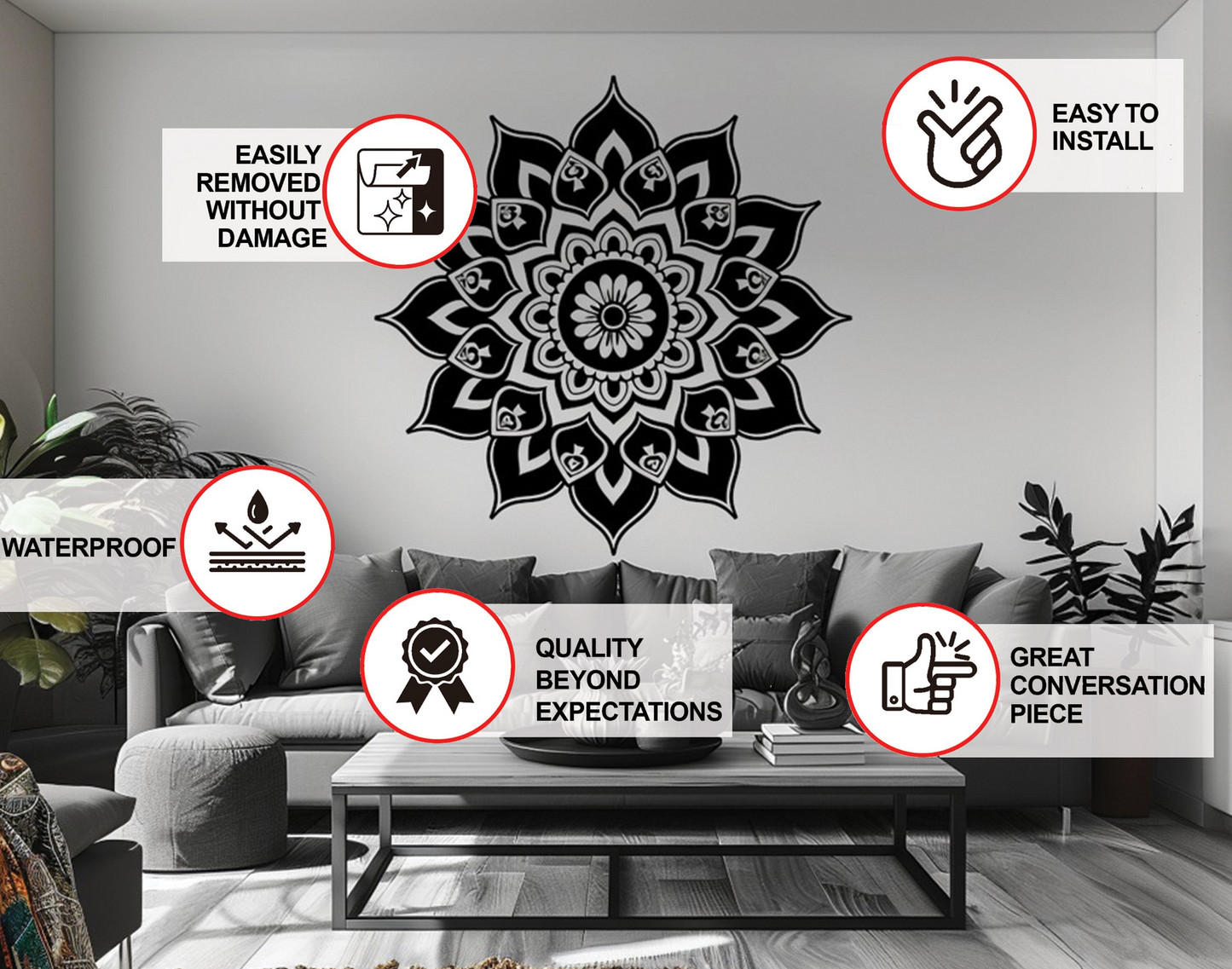 Sacred Geometry Mandala Wall Art Decal - Meditation Wall Sticker Perfect for Yoga Rooms