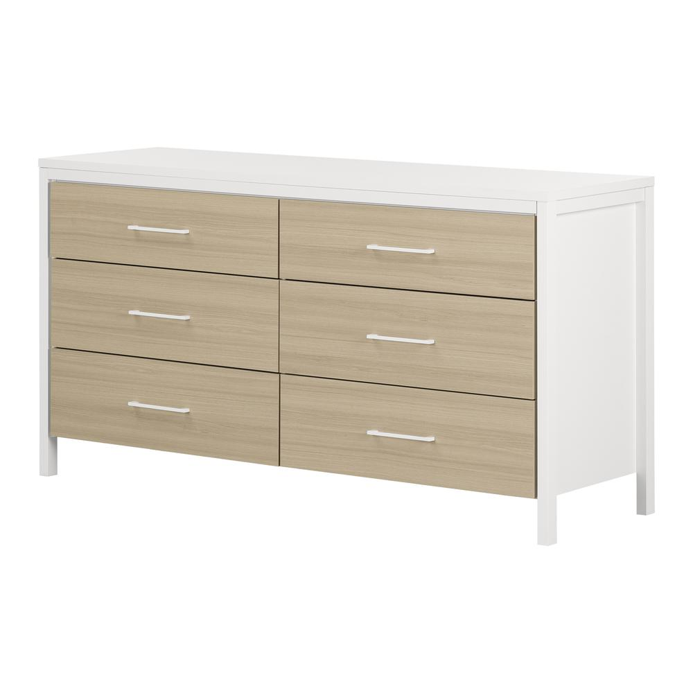 Munich 6-Drawer Double Dresser, White and Soft Elm