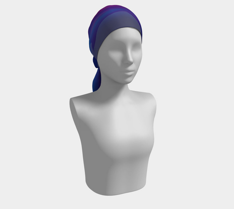 a mannequin with a blue head scarf