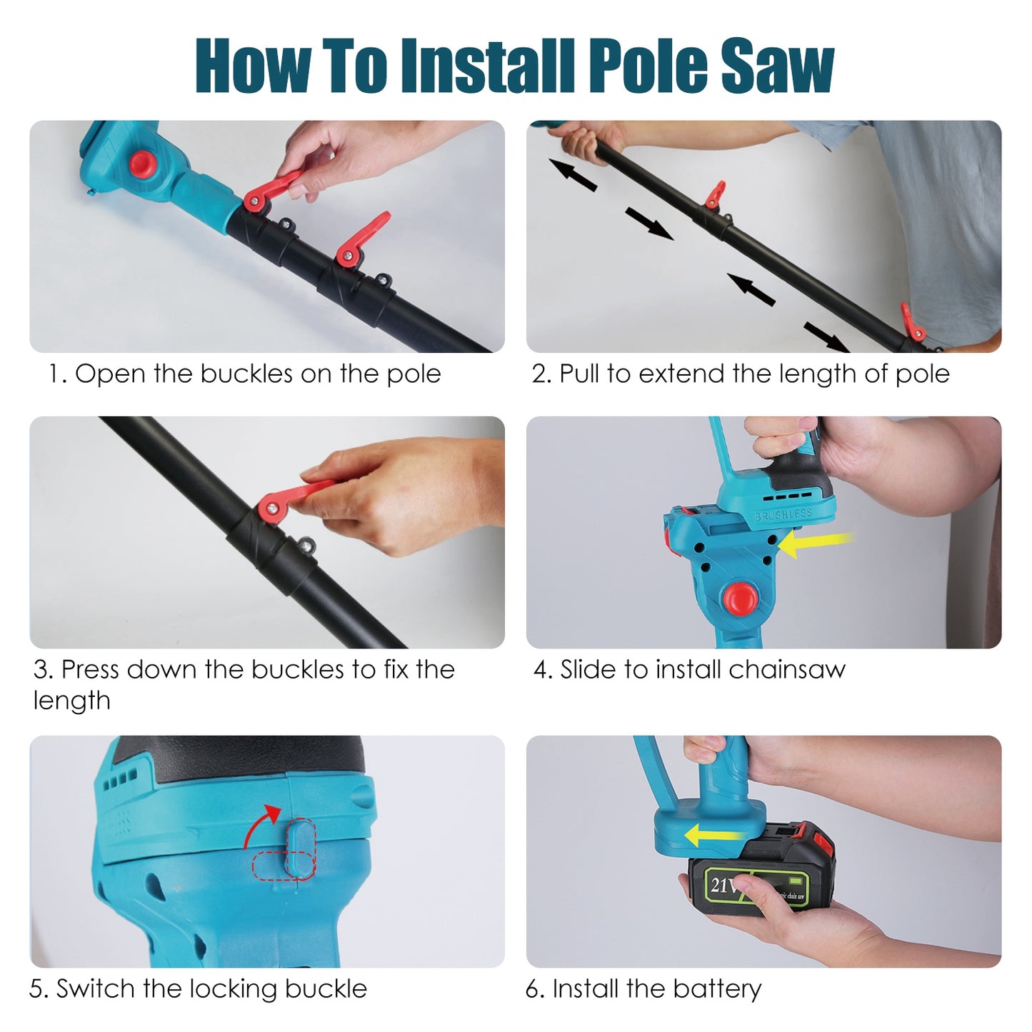 Cordless Pole Saw And Mini Chainsaw With Extension Pole 21V Battery 6IN Electric Brushless Pole Chainsaw With Digital Display Auto Oiler Safety Switch For Tree Trimming