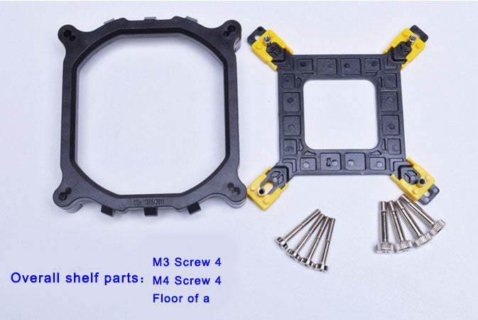 a black and yellow plastic frame with screws
