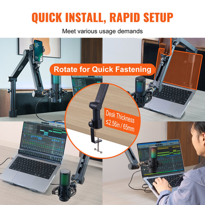 VEVOR Microphone Boom Arm with Desk Mount, 360° Rotatable, Adjustable Mic Stand with 3/8" to 5/8" Adapter Port Headset Hook, for Blue Yeti Hyperx Quadcast Blue Snowball Shure SM7B Audio Technica
