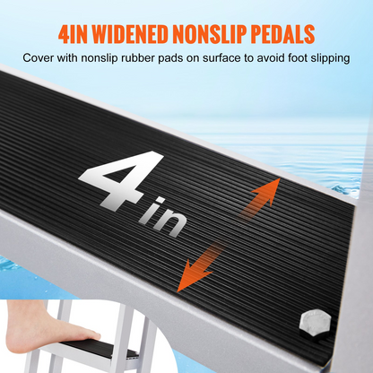 VEVOR Dock Ladder, Retractable 4 Steps, 350 lbs Load Capacity, Aluminum Alloy Pontoon Boat Ladder with 55.1''-67.1'' Adjustable Height, 4'' Wide Step & Rubber Mat, for Ship/Lake/Pool/Marine Boarding