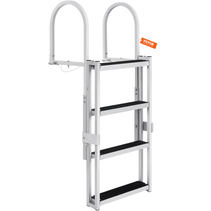 VEVOR Dock Ladder, Retractable 4 Steps, 350 lbs Load Capacity, Aluminum Alloy Pontoon Boat Ladder with 55.1''-67.1'' Adjustable Height, 4'' Wide Step & Rubber Mat, for Ship/Lake/Pool/Marine Boarding