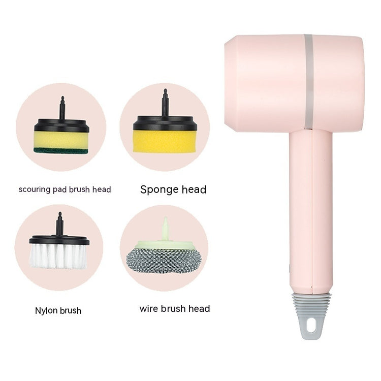 a pink blow dryer with different types of brushes