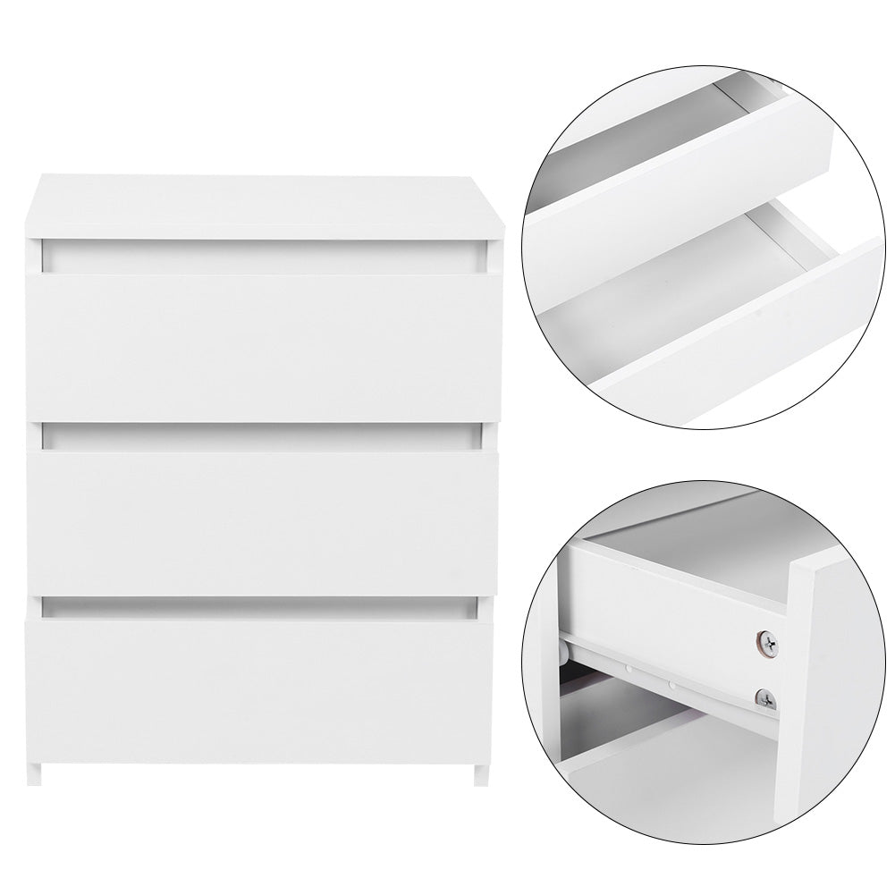White Modern Bedside Table Cabinet Nightstand With 3 Storage Drawers Bedroom Furniture