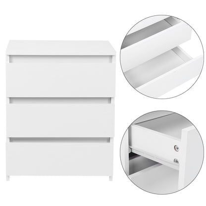 White Modern Bedside Table Cabinet Nightstand With 3 Storage Drawers Bedroom Furniture