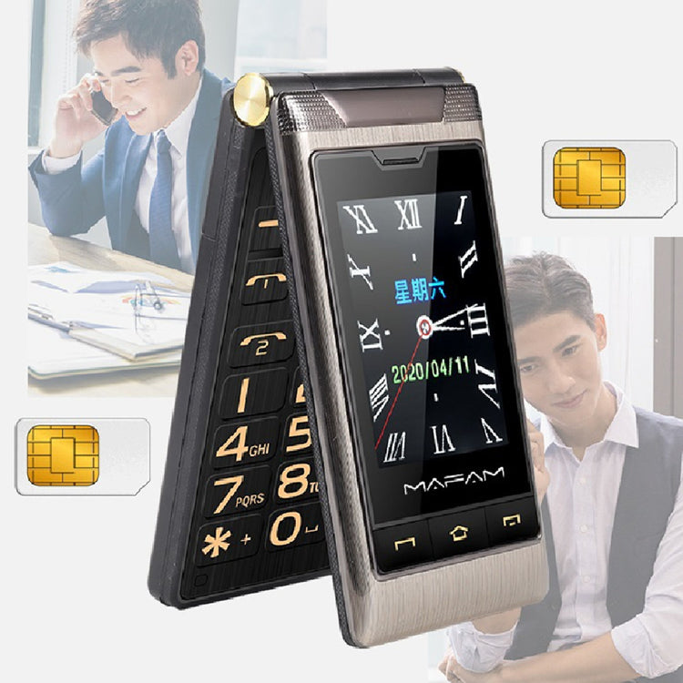 a cell phone with a flip phone and a man talking on the phone