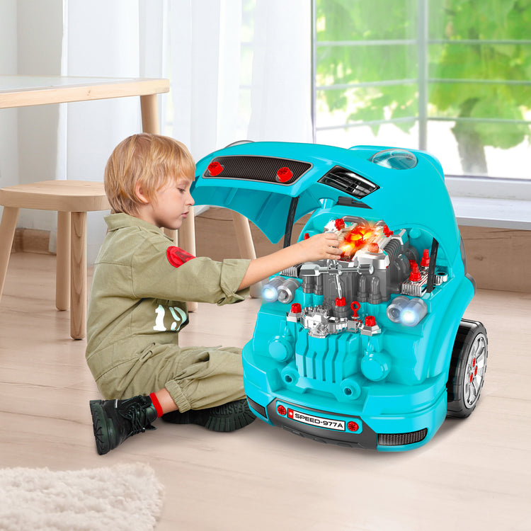 a child playing with a toy car