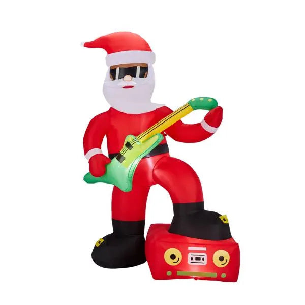 a inflatable santa claus with a guitar