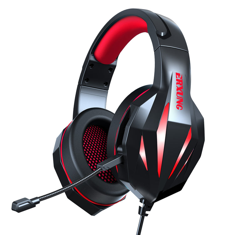 a black and red headphones with microphone