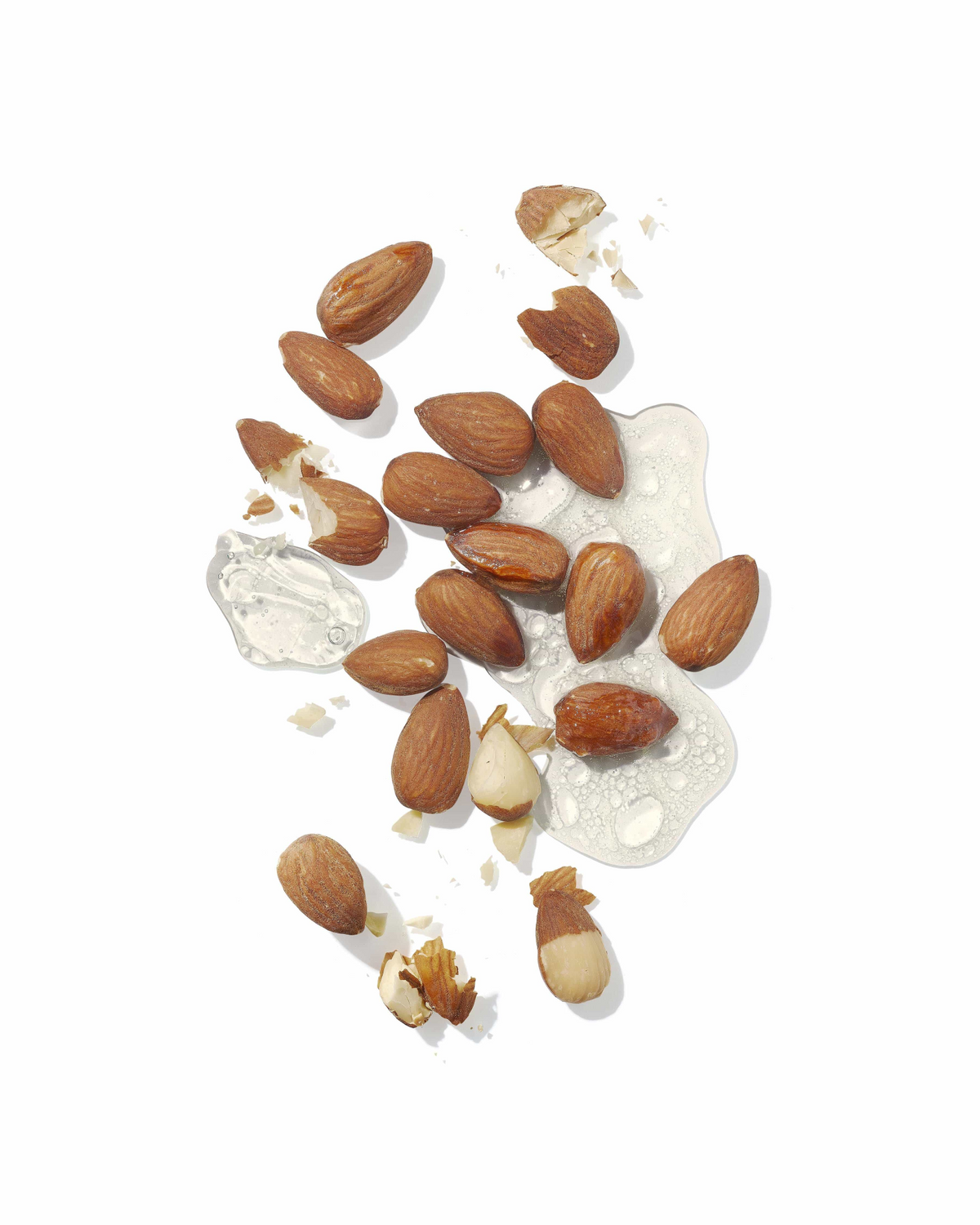 a group of almonds on a white background