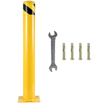 VEVOR Safety Bollard, 36 Inch Height Bollard Post, 5.5 Inch Diameter Steel Pipe Safety Bollard Post, Yellow Steel Bollard, Steel Safety Bollard with 8 Anchor Bolts, Perfect for Traffic-Sensitive Area