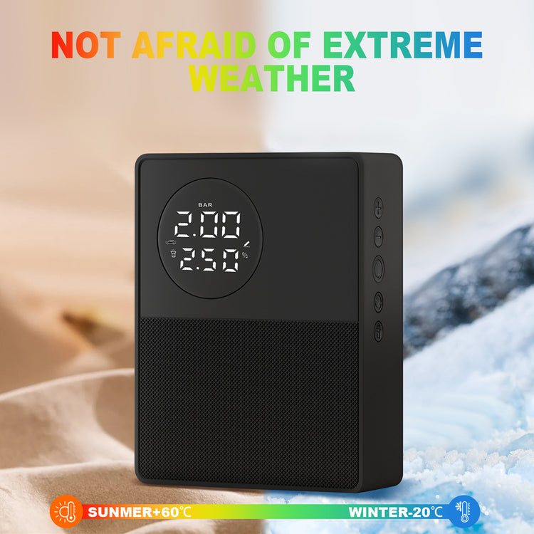 a black square device with a digital clock