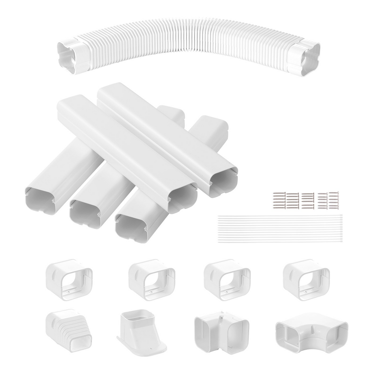 VEVOR Mini Split Line Set Cover 3-inch W 10Ft L, PVC Decorative Pipe Line Cover For Air Conditioner with 5 Straight Ducts & Full Components Easy to Install, Paintable for Heat Pumps, White