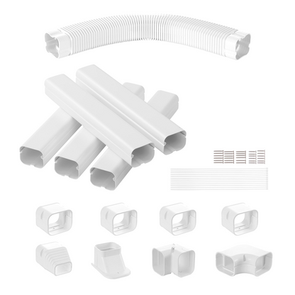 VEVOR Mini Split Line Set Cover 3-inch W 10Ft L, PVC Decorative Pipe Line Cover For Air Conditioner with 5 Straight Ducts & Full Components Easy to Install, Paintable for Heat Pumps, White