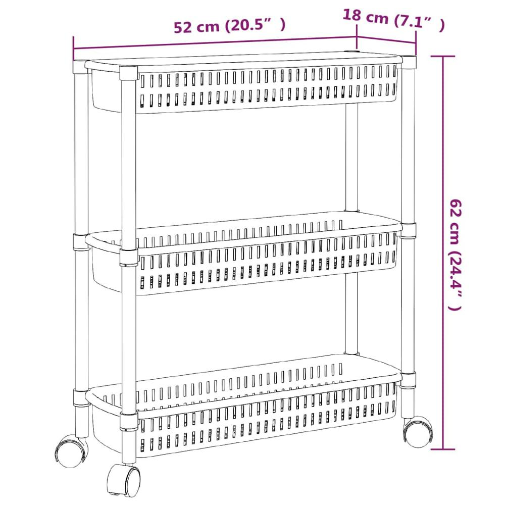 3-Tier Storage Trolley Silver and White Aluminum