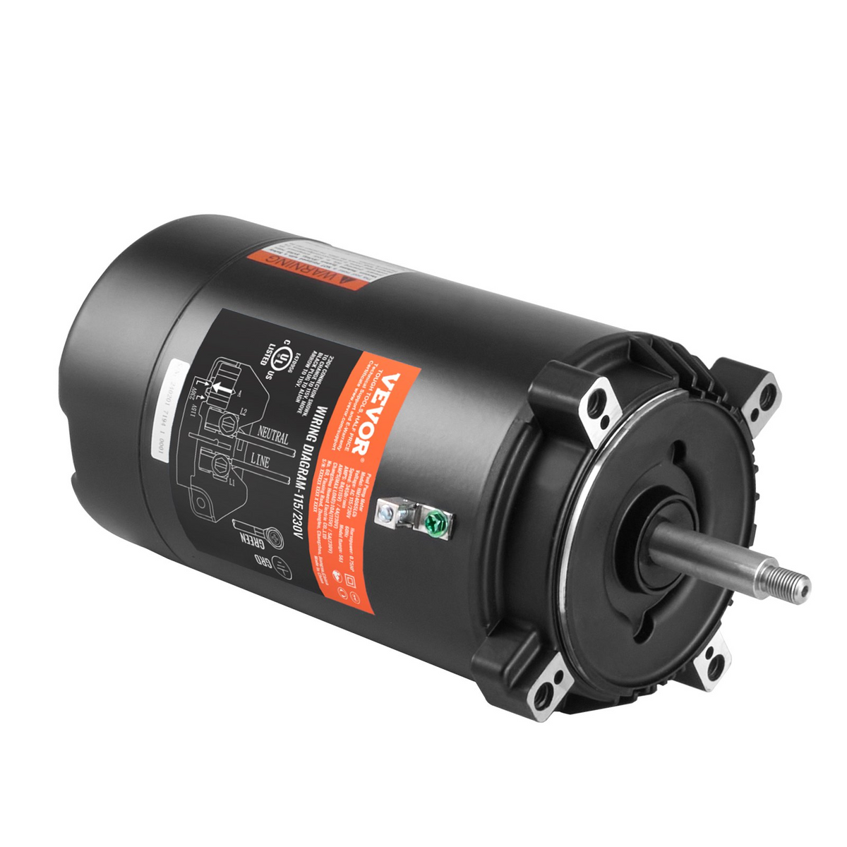 a black electric motor with a red label